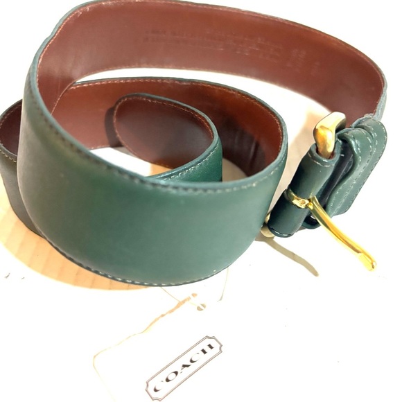 Coach Dark Green Leather Belt with Gold Buckle size M - Picture 3 of 7